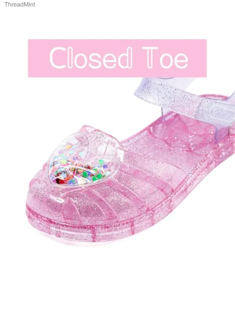 Girls Jelly Sandals - Sparkly Princess Glitter Sandals, Adjustable Dress Shoe
